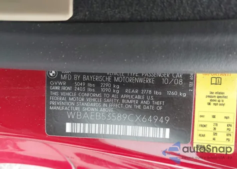 2009 BMW 650I z USA, uszkodzony, nr VIN WBAEB53589CX64949